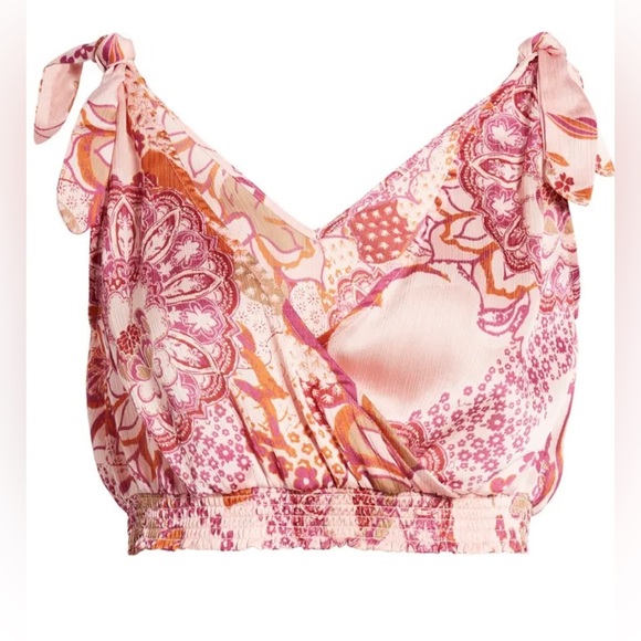 NEW FREE PEOPLE - Blush Floral Top with Elasticized Waistband - Picture 5 of 9